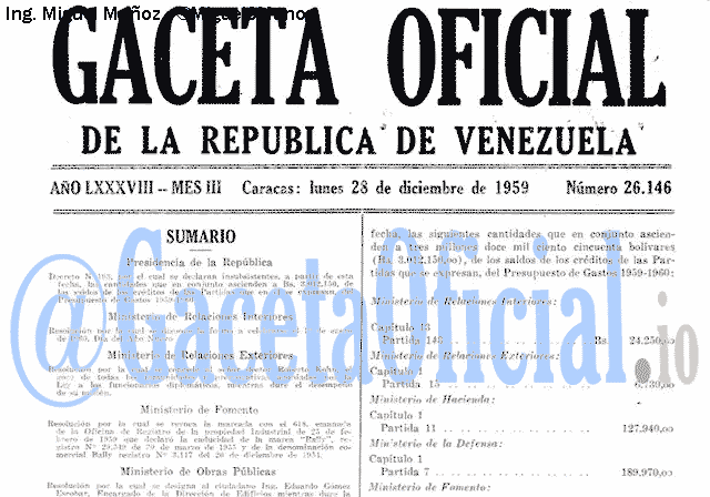 Gaceta Oficial 26146 del 28 Diciembre 1959