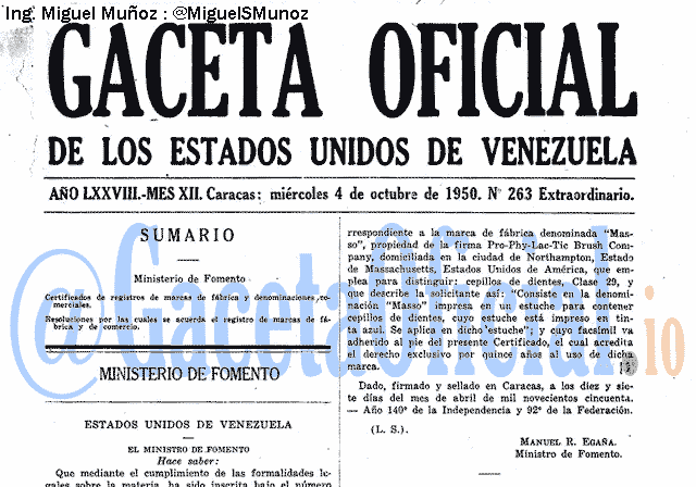 Gaceta Oficial 263 del 4 Octubre 1950