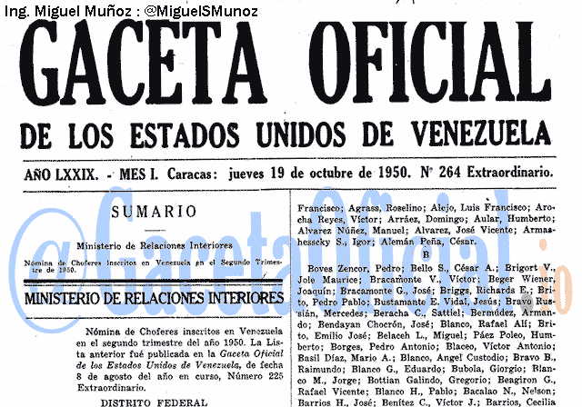 Gaceta Oficial 264 del 19 Octubre 1950