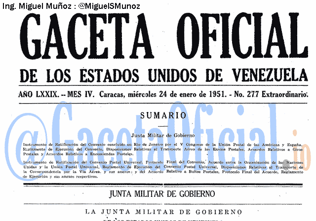 Gaceta Oficial 277 del 24 Enero 1951