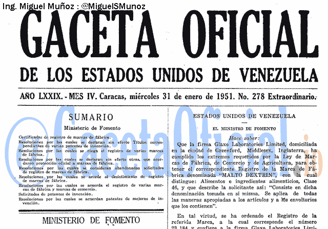 Gaceta Oficial 278 del 31 Enero 1951
