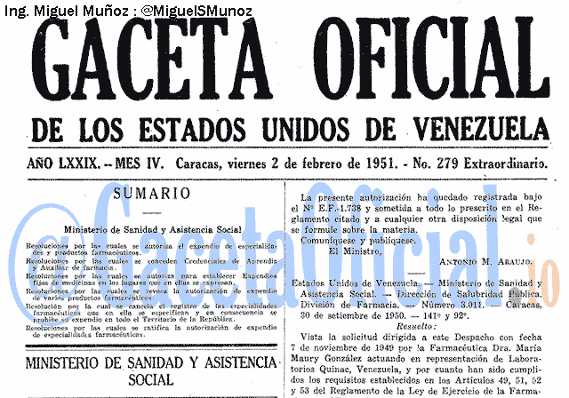 Gaceta Oficial 279 del 2 Febrero 1951