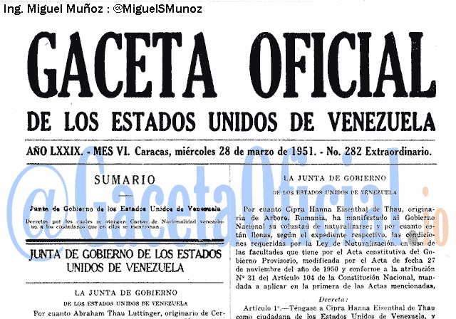 Gaceta Oficial 282 del 28 Marzo 1951