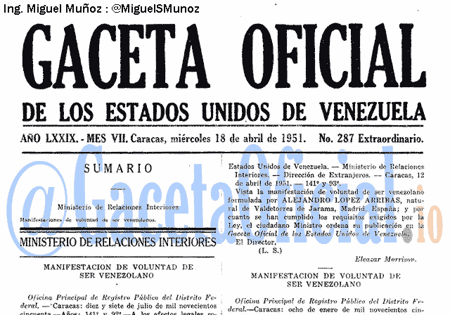 Gaceta Oficial 287 del 18 Abril 1951