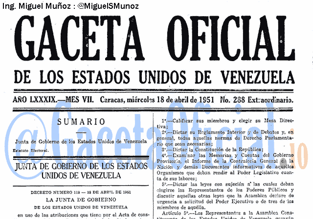 Gaceta Oficial 288 del 18 Abril 1951