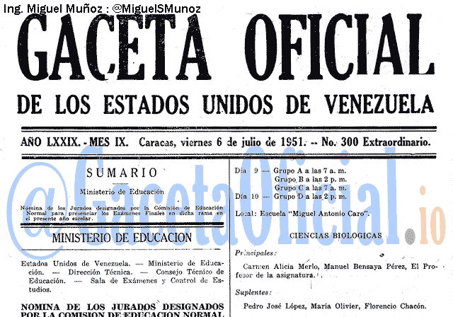 Gaceta Oficial 300 del 6 Julio 1951