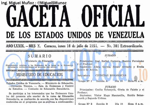 Gaceta Oficial 301 del 16 Julio 1951