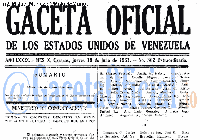 Gaceta Oficial 302 del 19 Julio 1951