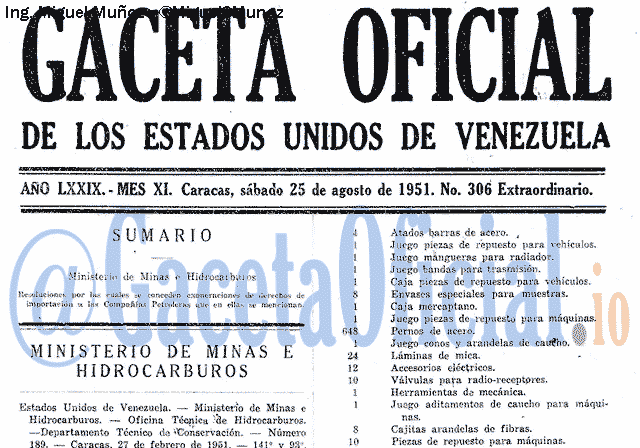 Gaceta Oficial 306 del 25 Agosto 1951