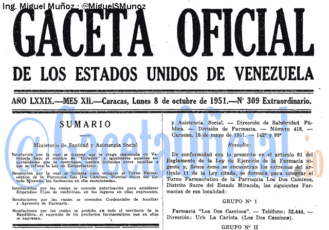 Gaceta Oficial 309 del 8 Octubre 1951