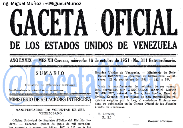 Gaceta Oficial 311 del 10 Octubre 1951