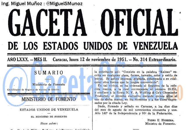 Gaceta Oficial 314 del 12 Noviembre 1951