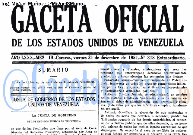 Gaceta Oficial 318 del 21 Diciembre 1951