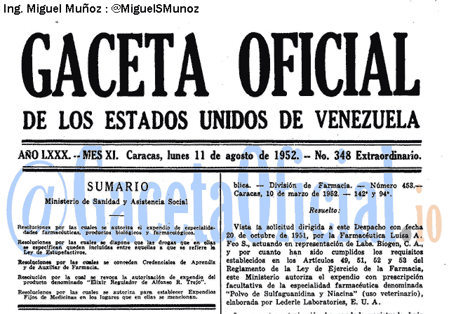 Gaceta Oficial 348 del 11 Agosto 1952