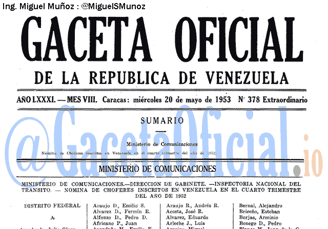 Gaceta Oficial 378 del 20 Mayo 1953