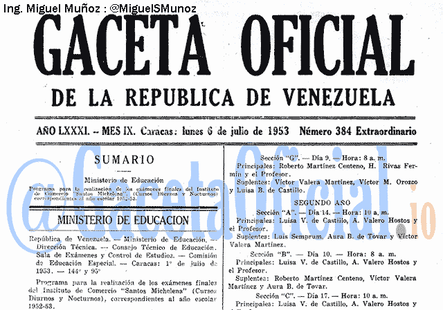 Gaceta Oficial 384 del 6 Julio 1953