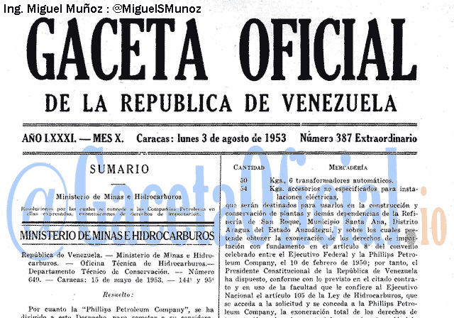 Gaceta Oficial 387 del 3 Agosto 1953