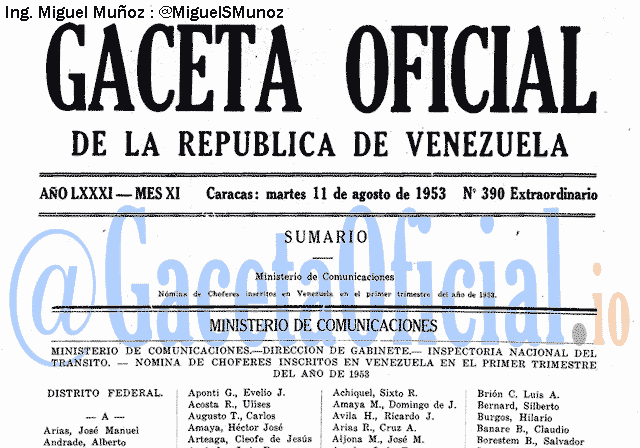 Gaceta Oficial 390 del 11 Agosto 1953