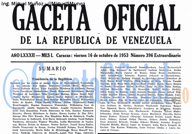 Gaceta Oficial 396 del 16 Octubre 1953