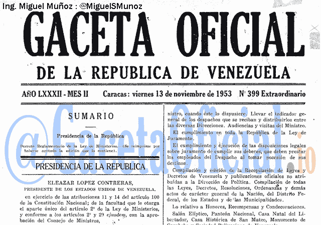Gaceta Oficial 399 del 13 Noviembre 1953