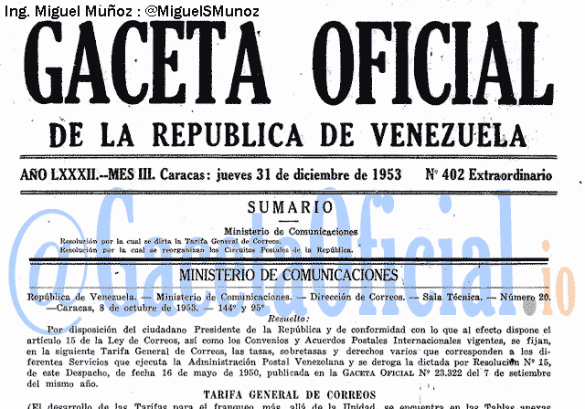 Gaceta Oficial 402 del 31 Diciembre 1953