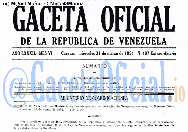 Gaceta Oficial 407 del 31 Marzo 1954