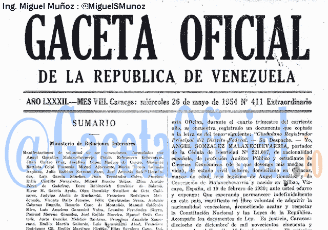 Gaceta Oficial 411 del 26 Mayo 1954