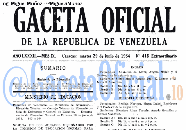 Gaceta Oficial 416 del 29 Junio 1954