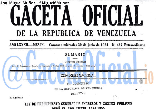 Gaceta Oficial 417 del 30 Junio 1954