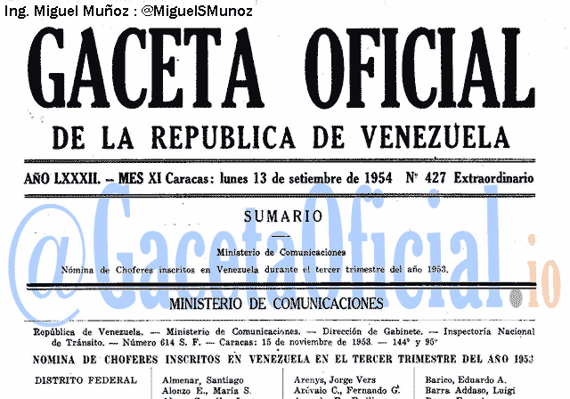 Gaceta Oficial 427 del 13 Septiembre 1954
