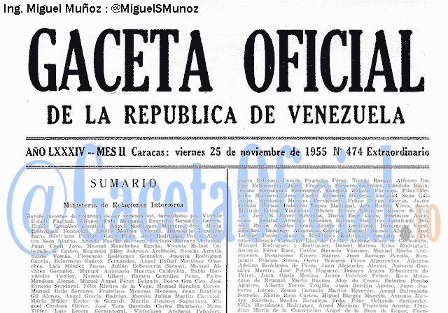 Gaceta Oficial 474 del 25 Noviembre 1955