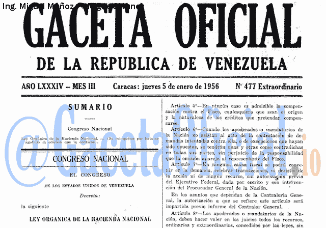 Gaceta Oficial 477 del 5 Enero 1956