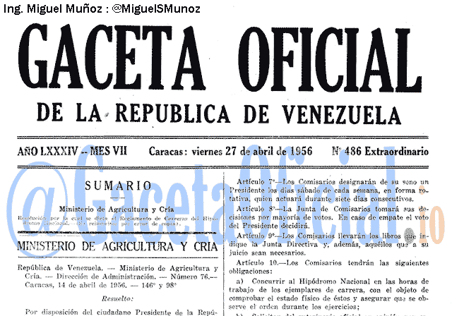 Gaceta Oficial 486 del 27 Abril 1956