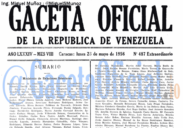 Gaceta Oficial 487 del 28 Mayo 1956