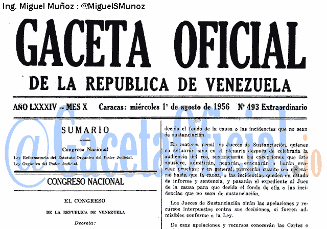 Gaceta Oficial 493 del 1 Agosto 1956