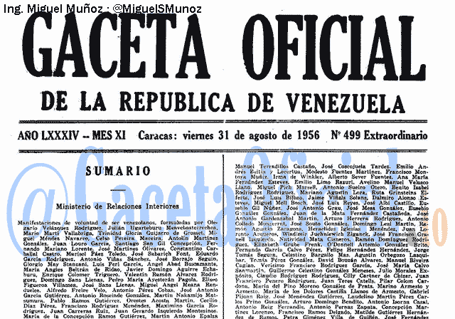 Gaceta Oficial 499 del 31 Agosto 1956