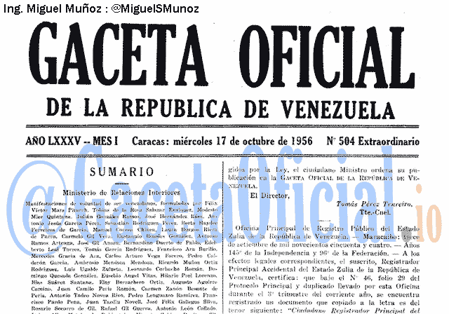 Gaceta Oficial 504 del 17 Octubre 1956