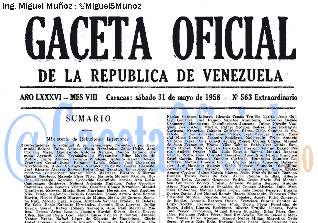 Gaceta Oficial 563 del 31 Mayo 1958