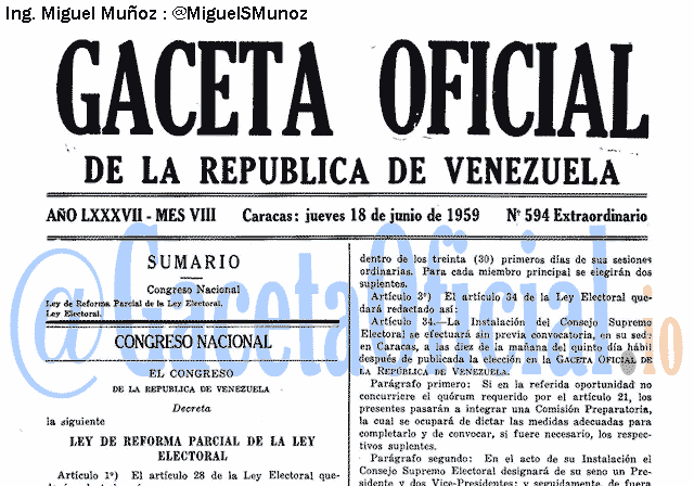 Gaceta Oficial 594 del 18 Junio 1959