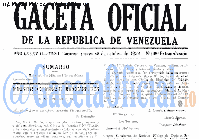 Gaceta Oficial 600 del 29 Octubre 1959