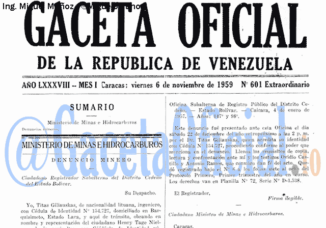 Gaceta Oficial 601 del 6 Noviembre 1959