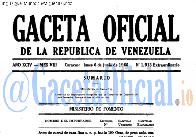 Gaceta Oficial 1013 del 6 Junio 1966