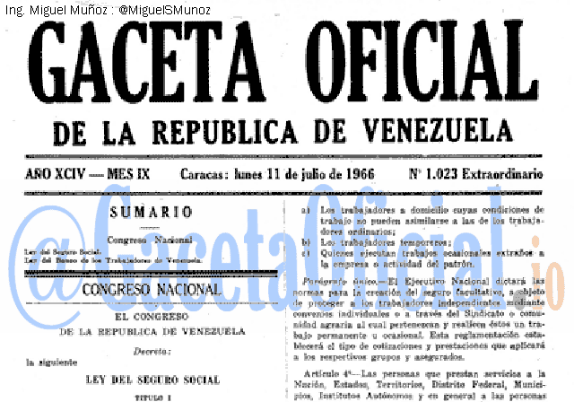 Gaceta Oficial 1023 del 11 Julio 1966