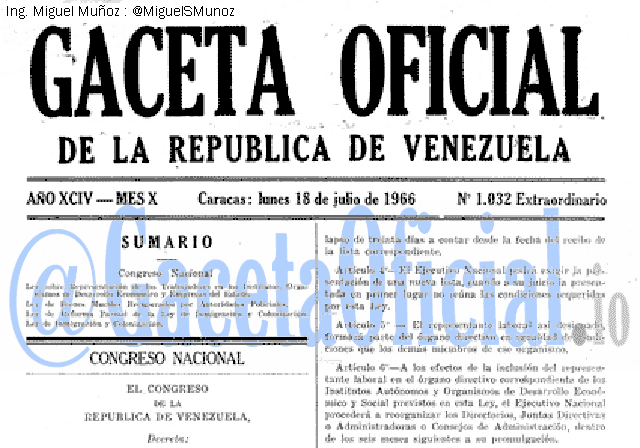 Gaceta Oficial 1032 del 18 Julio 1966