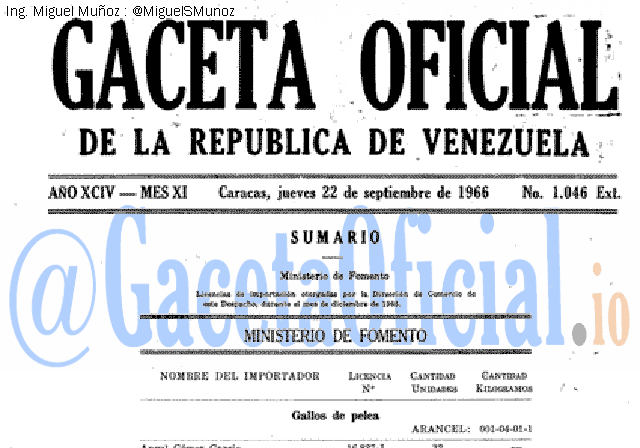 Gaceta Oficial 1046 del 22 Septiembre 1966