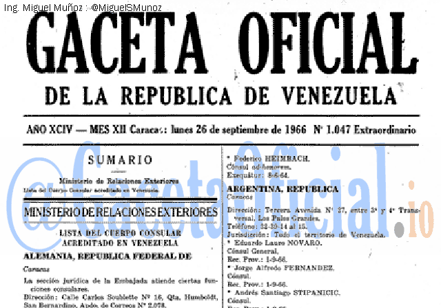 Gaceta Oficial 1047 del 26 Septiembre 1966