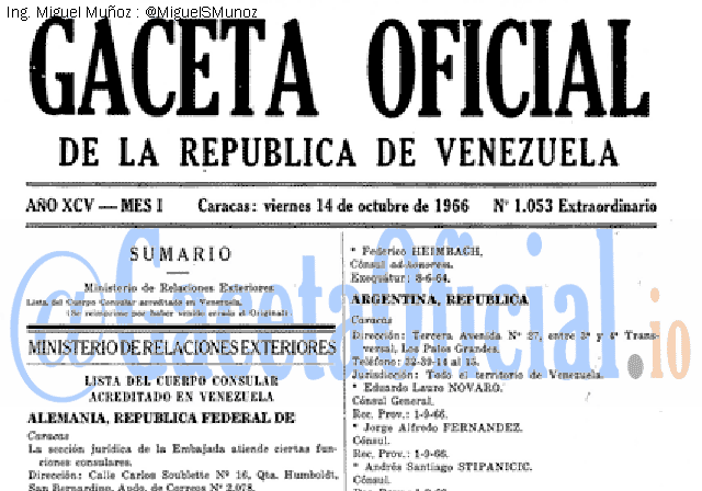 Gaceta Oficial 1053 del 14 Octubre 1966