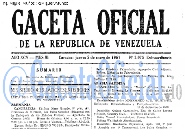 Gaceta Oficial 1075 del 5 Enero 1967