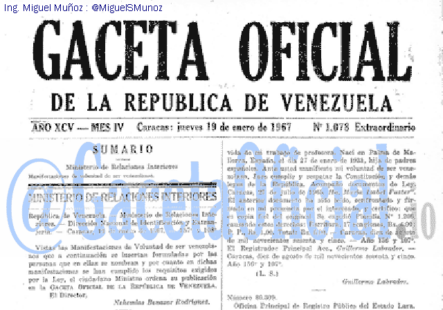 Gaceta Oficial 1078 del 19 Enero 1967