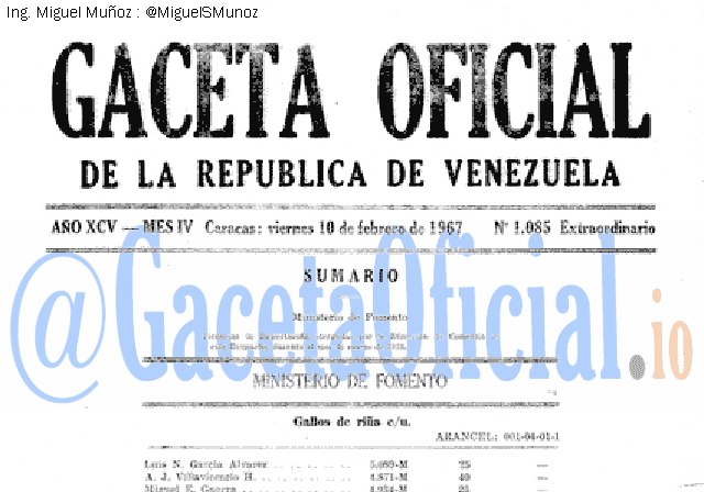 Gaceta Oficial 1085 del 10 Febrero 1967
